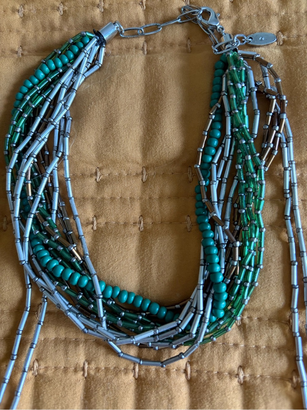 Free People Teal and Silver Multi-Strand Beaded Necklace